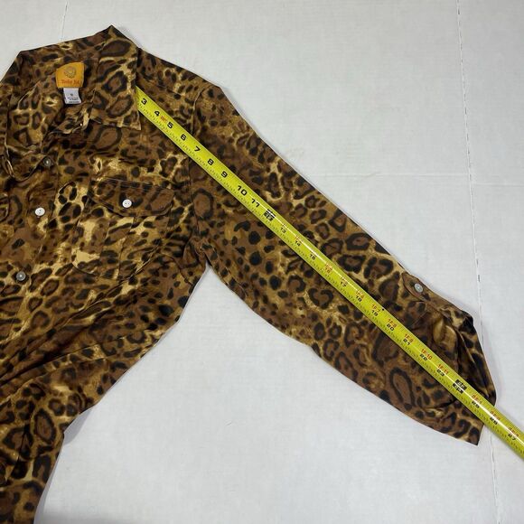 Ruby Rd Liquid Knit Long Sleeve Blouse 12 Leopard Animal Print Shiny Roll Tab - Picture 8 of 11